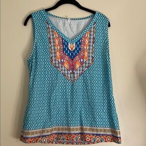 Teal Geometric Sleeveless Women's Top